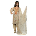 Beige Machine Embroidered Pure Chiffon Suit with Malai Crepe Trouser KF-026