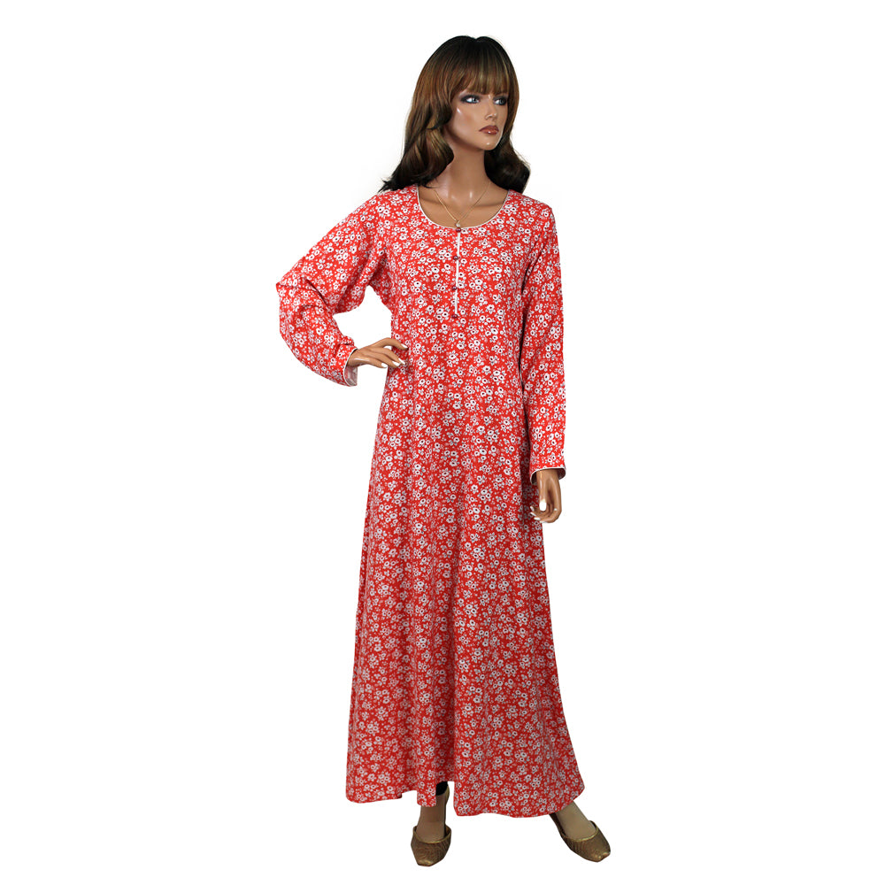 Coral Floral Print Linen Maxi Dress, Maxi-029