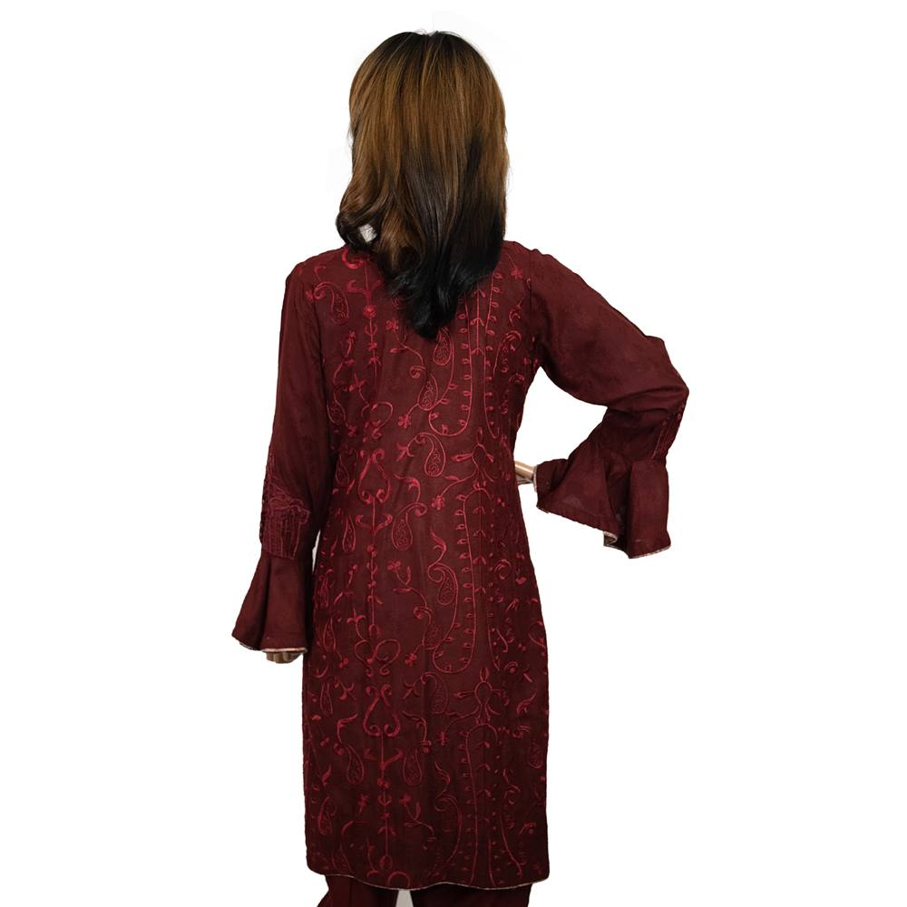 Maroon Viscose Party Suit with Jamawar Bordered Dupatta, FD-007