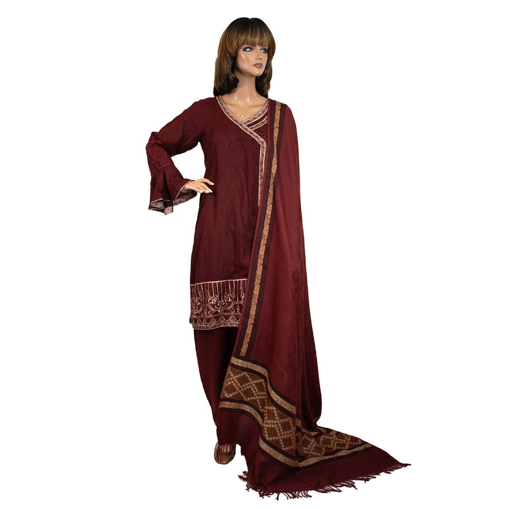 Maroon Viscose Party Suit with Jamawar Bordered Dupatta, FD-007