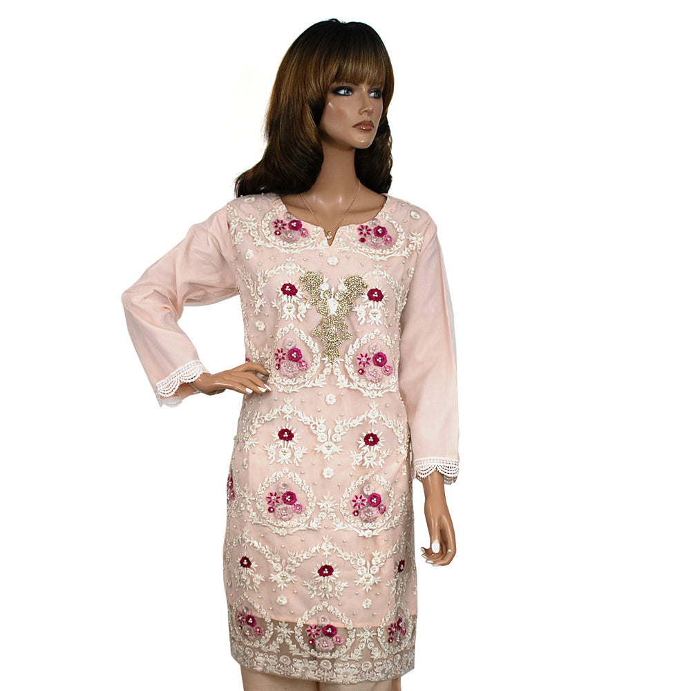 Blush Pink Net Party Suit with Stone and Pearl Work KF-067