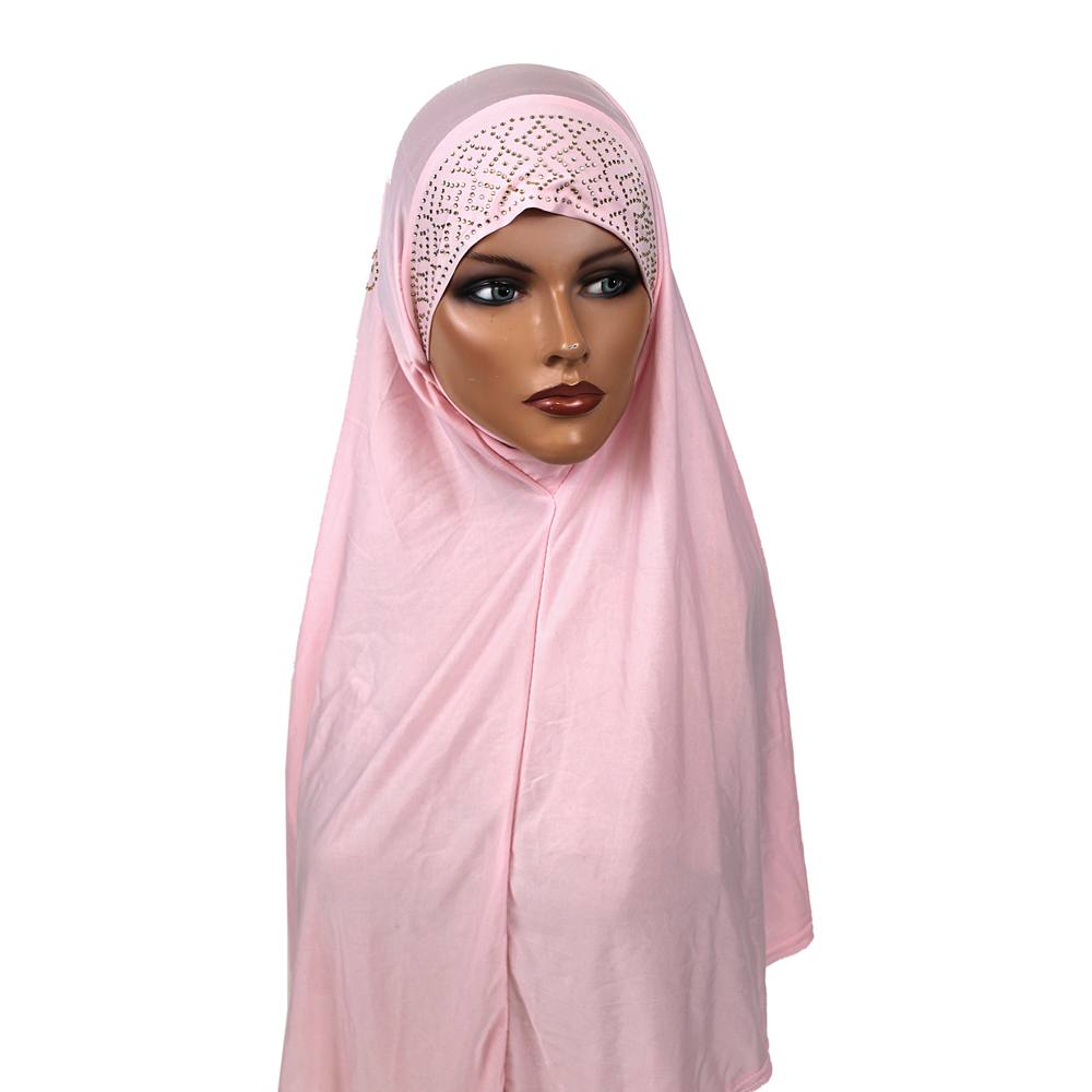 Pink Jersey Khimar with Stone Work Band, Khimar-003