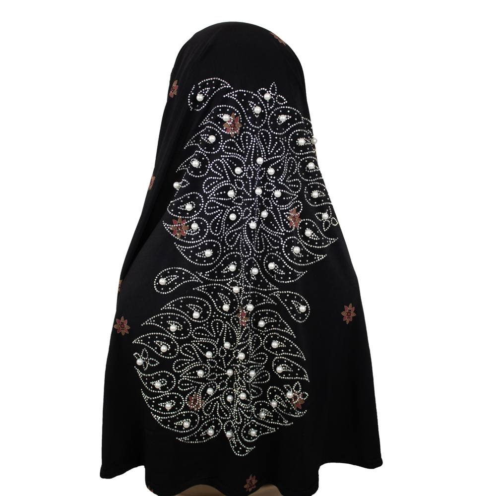 Black Khimar with Coral Floral Embroidery, Khimer-005
