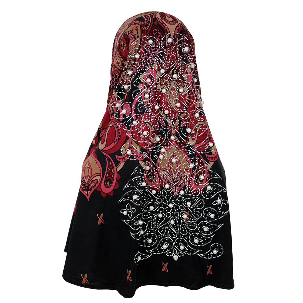 Maroon Paisley Print Khimar with Stone Band, Khimar-007