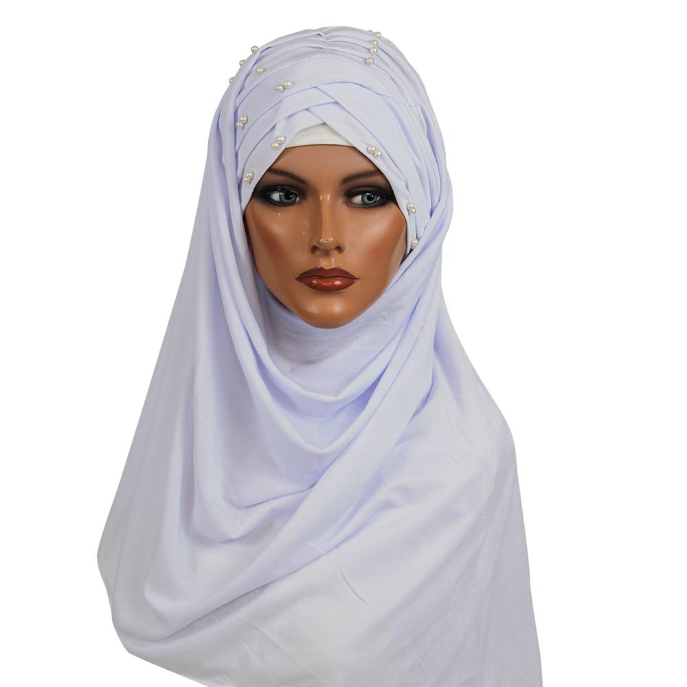 White Jersey Khimar with Pearl Detail, Khimar-006