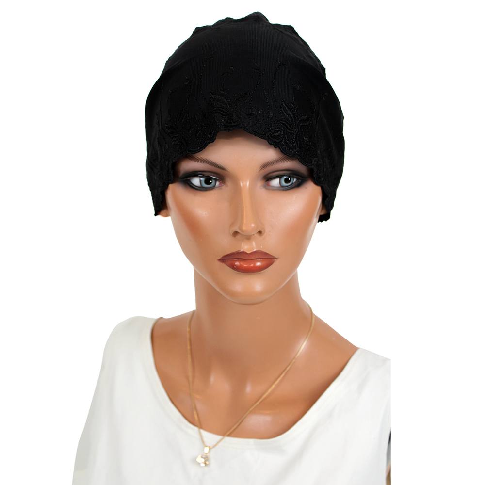 Black Lace Hijab Cap, HC-019