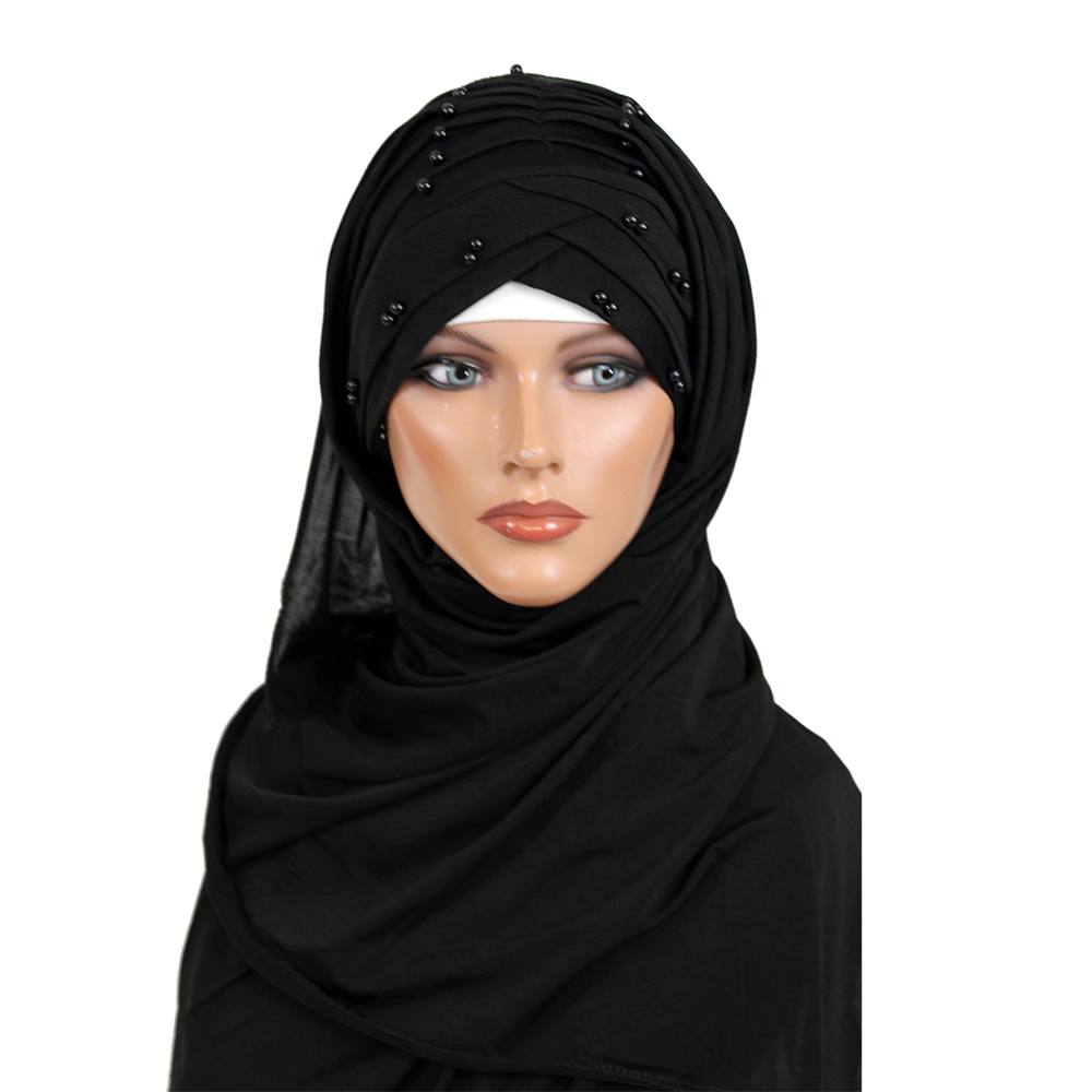 Black Jersey Khimar with Pleated Front, Khimar-009