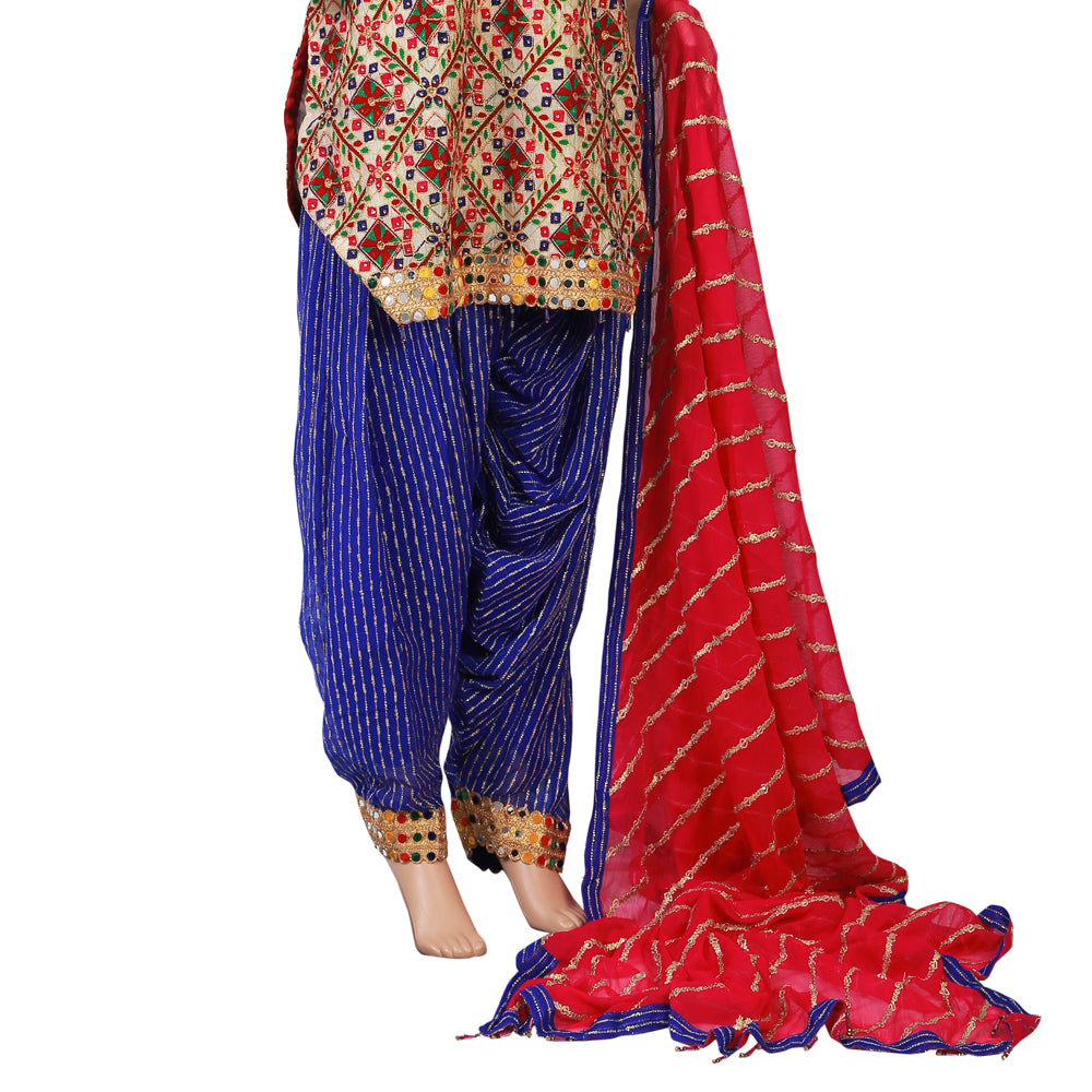 Royal Blue Banarsi Mesoori Dhoti Shalwar Suit with Tilla Work, Dhoti-006