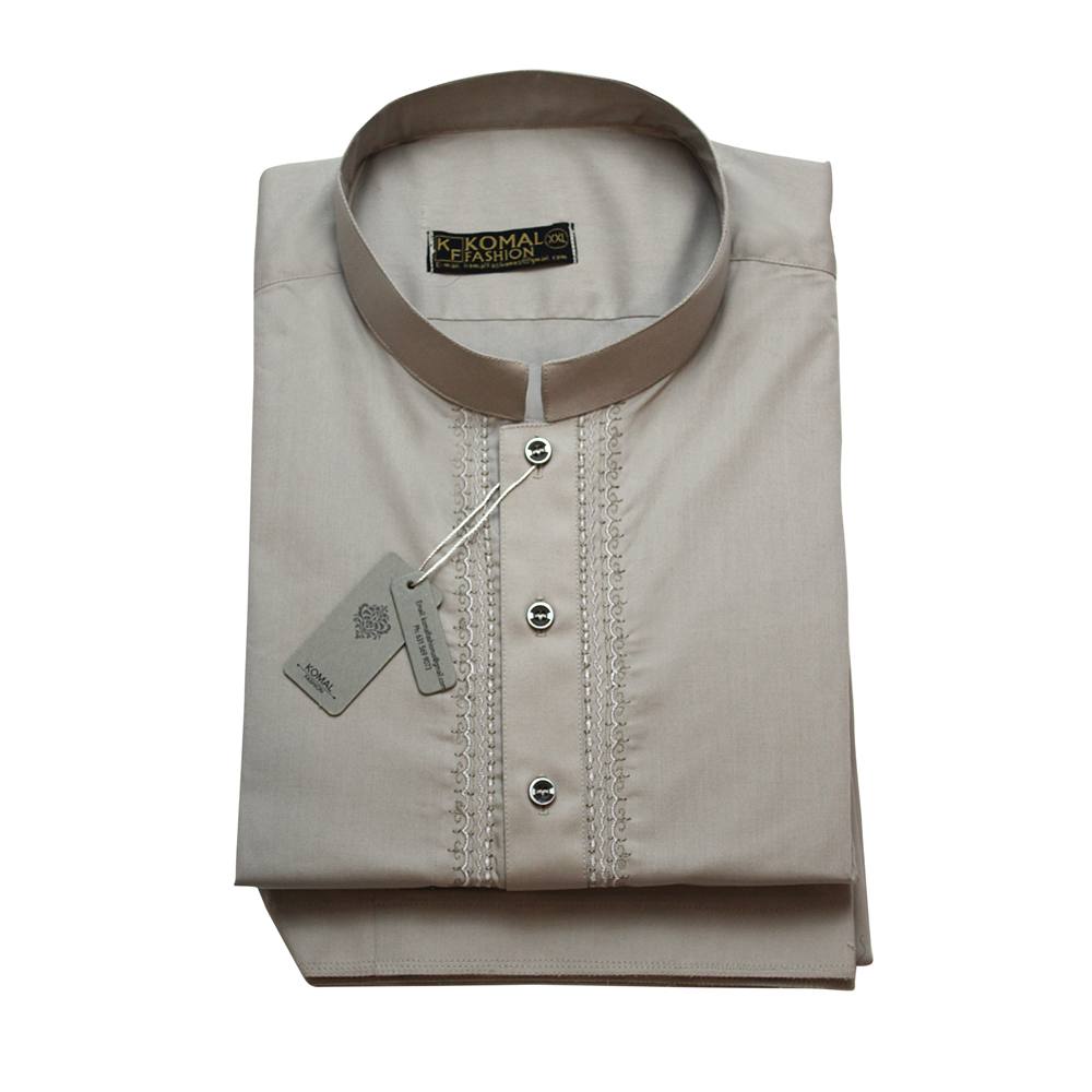 Men's Sand Beige Shalwar Kameez with Embroidered Placket, MKS-009 Double XL