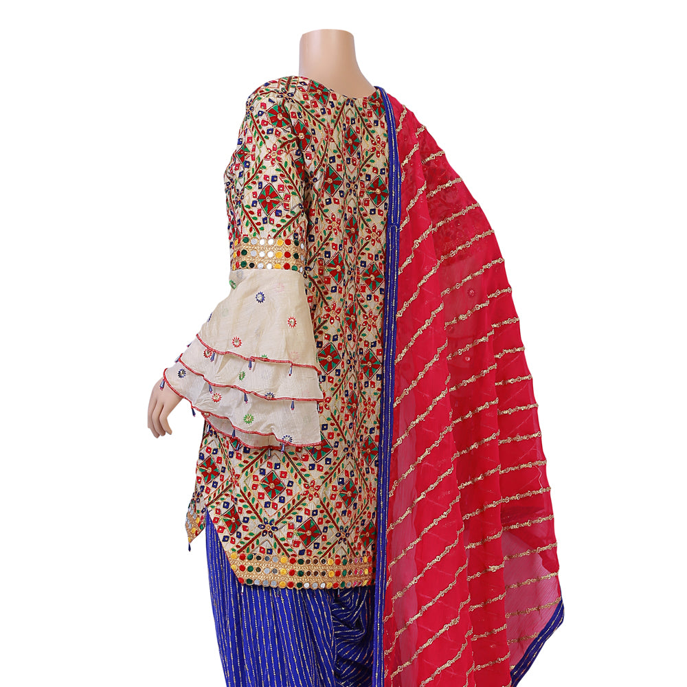 Royal Blue Banarsi Mesoori Dhoti Shalwar Suit with Tilla Work, Dhoti-006