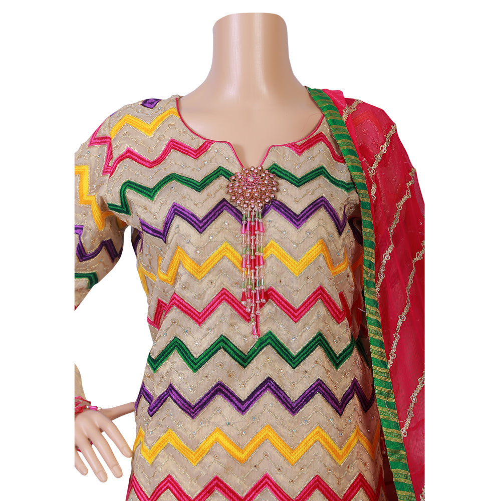 Green Banarsi Mesoori Tissue Dhoti Shalwar Suit with Tilla Work KF-005