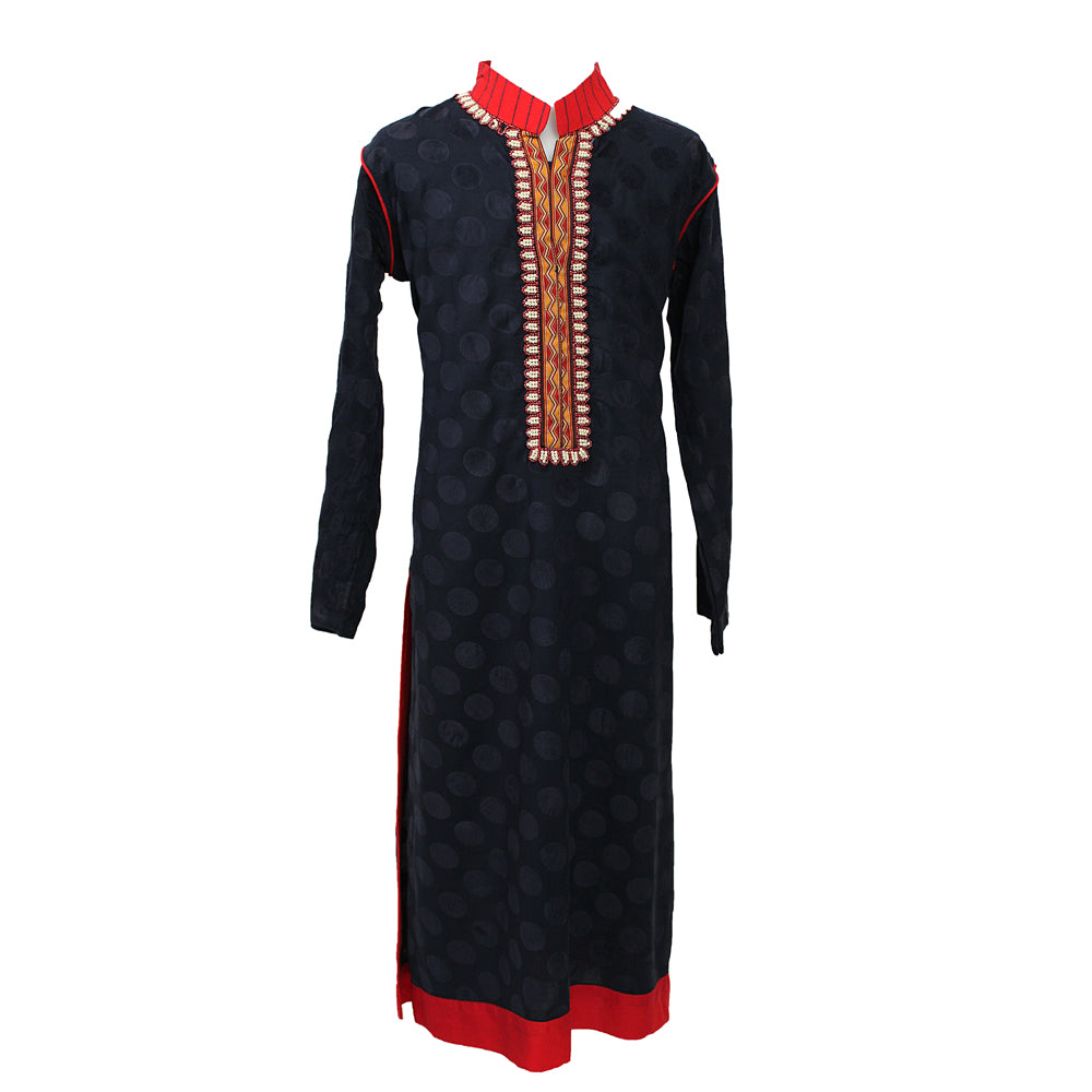 Girls Navy Velvet Cotton Suit with Red Dupatta, Girls-011