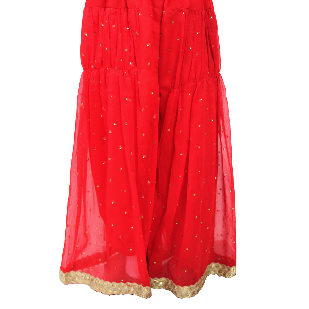 Girls Gold and Red Chiffon Gharara Frock, Girls-041
