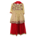Girls Gold and Red Chiffon Gharara Frock, Girls-041