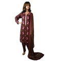 Brown Lawn 3 Piece Suit with Pink Floral Embroidery and Chiffon Dupatta CD-124