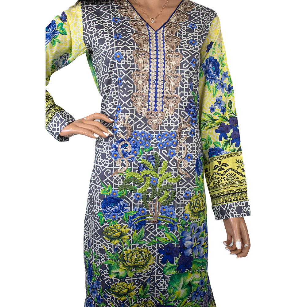Green Paisley Print Lawn 3 Piece Suit with Net Dupatta CD-127