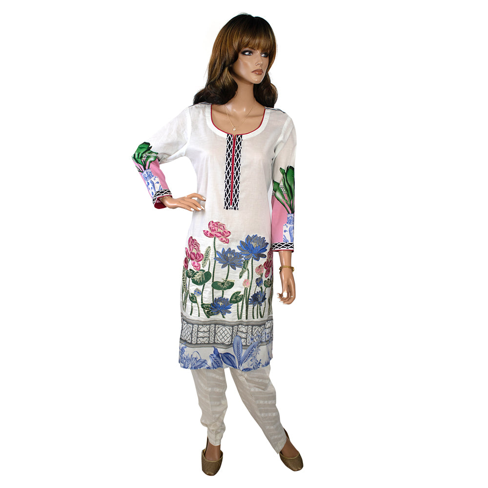 White Lawn 3 Piece Suit with Blue Tie Dye Georgette Dupatta CD-129