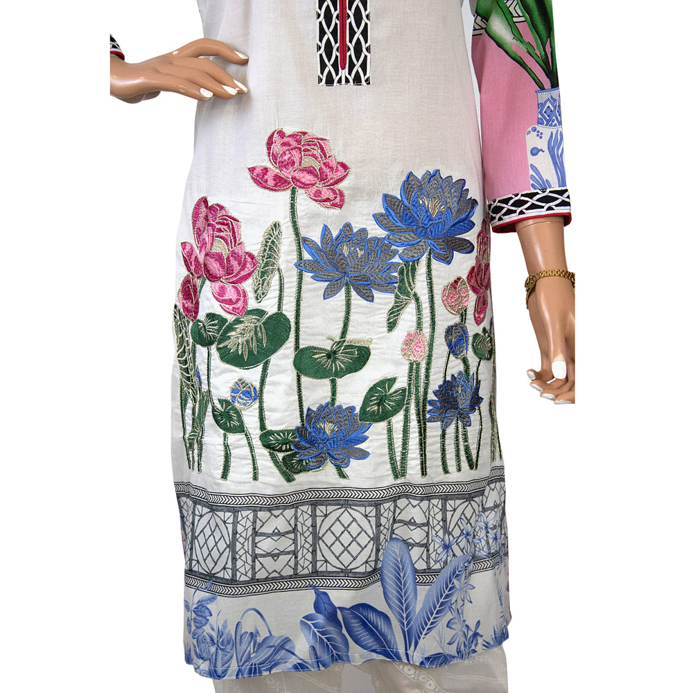White Lawn 3 Piece Suit with Blue Tie Dye Georgette Dupatta CD-129
