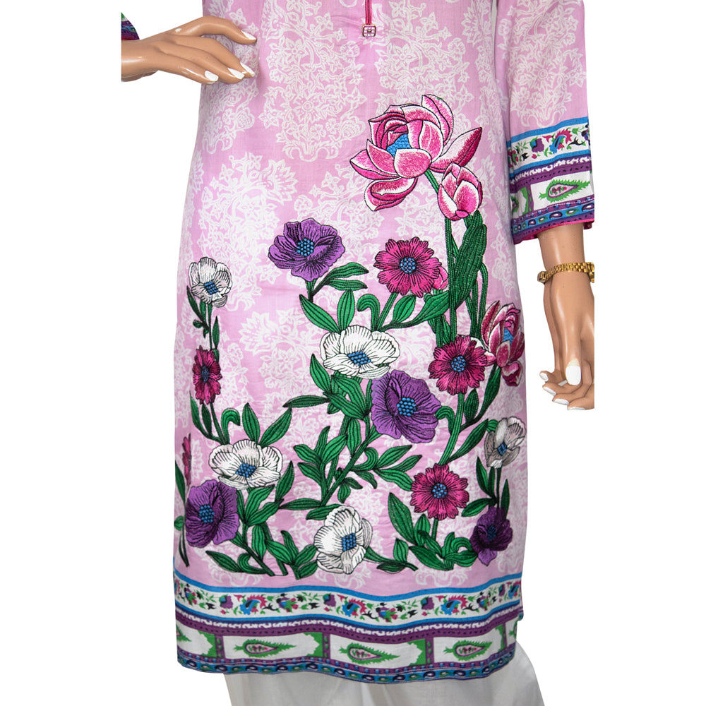 Pink Floral Print Lawn 3 Piece Suit with Machine Embroidery CD-130