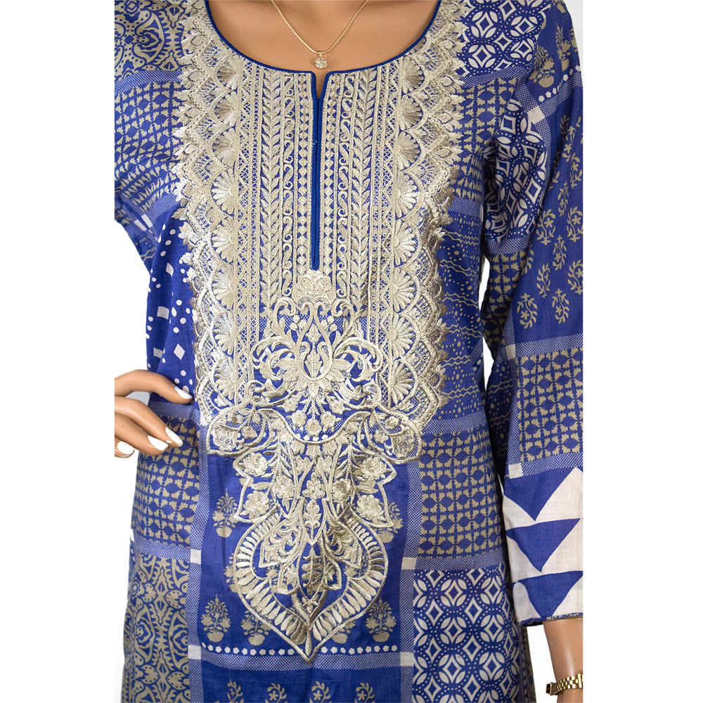 Royal Blue Geometric Print Lawn 3 Piece Suit CD-131