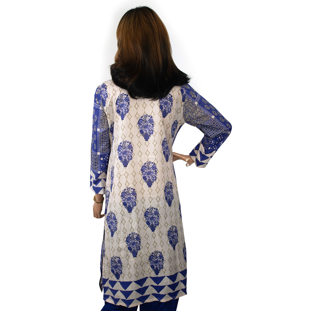 Royal Blue Geometric Print Lawn 3 Piece Suit CD-131