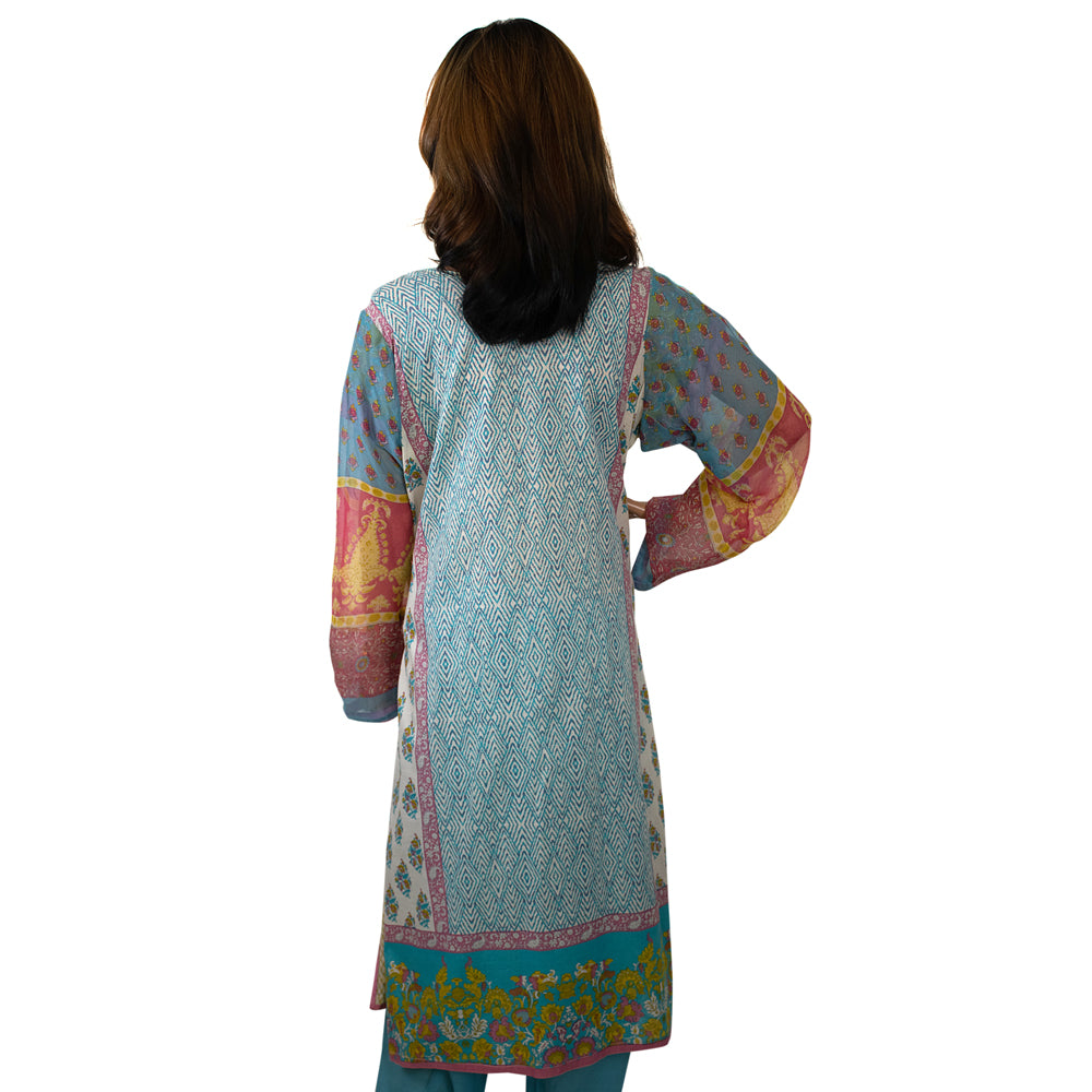 Lime Green Embroidered Lawn Suit with Printed Chiffon Dupatta, CD-157