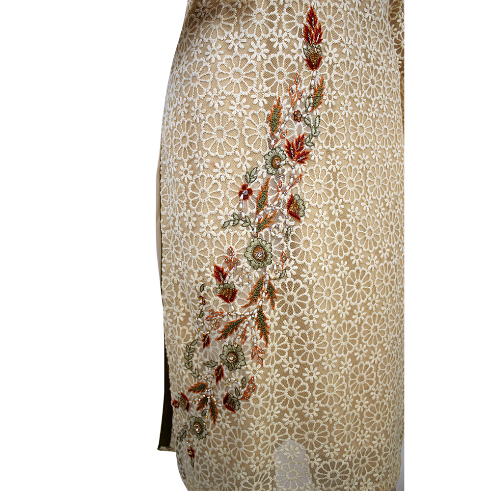 Beige Fancy Net Suit with Hand Work and Malai Silk Trouser KF-106