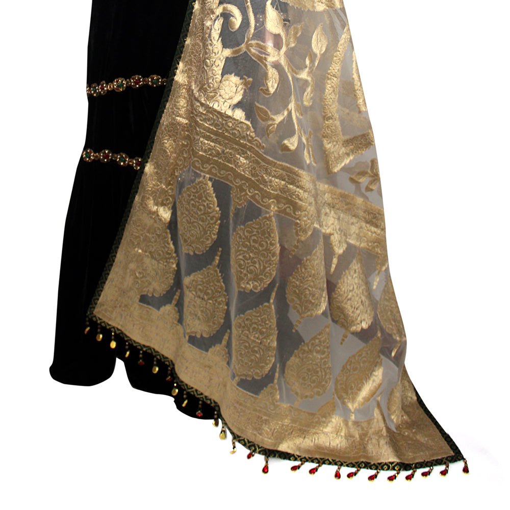 Peach Marble Lace Gharara Suit with Banarsi Jamawar Fall, Gharara-023