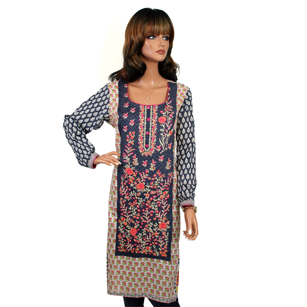 Navy and White Print Lawn 3 Piece Suit with Chiffon Dupatta CD-136