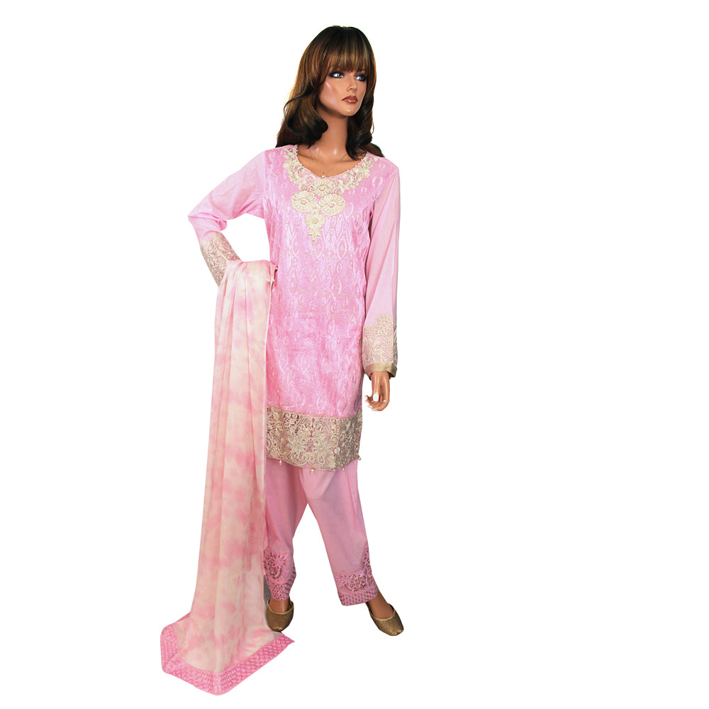 Tawakkal Pink Cut Work Lawn 3 Piece Suit with Tie Dye Georgette Dupatta CD-139
