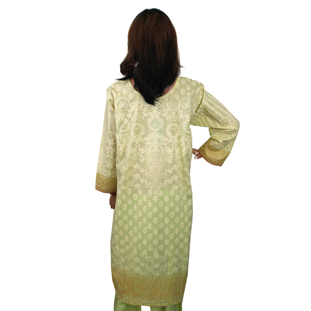 Pale Yellow Embroidered Lawn 3 Piece Suit with Striped Dupatta, CD-142