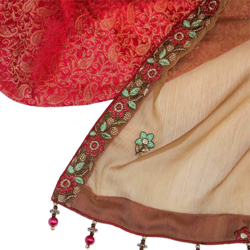 Mehndi Green Fancy Chiffon Suit with Banarsi Jamawar Gharara in Pink, Gharara-030