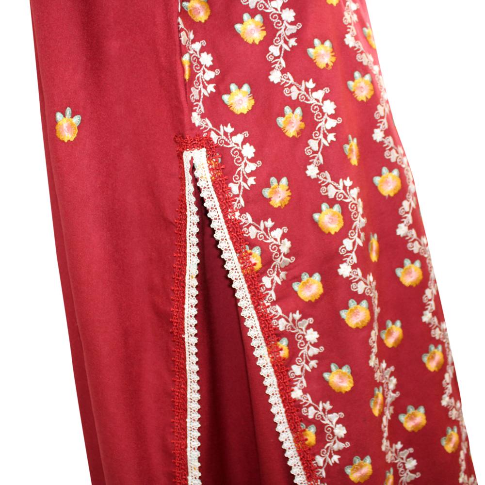 Maroon Embroidered Linen 3 Piece Suit with Lace Work, CD-172
