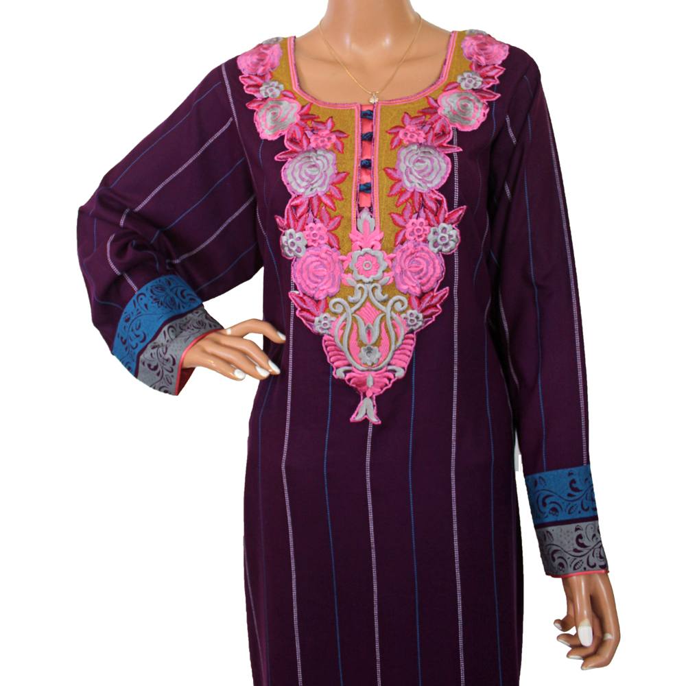 Dark Purple Embroidered Linen 3 Piece Suit, CD-173