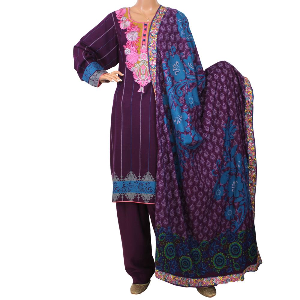 Dark Purple Embroidered Linen 3 Piece Suit, CD-173