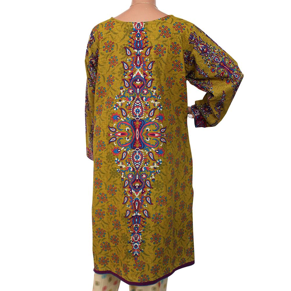 Mustard Printed Khaddar 3 Piece Suit with Paisley Dupatta, CD-175