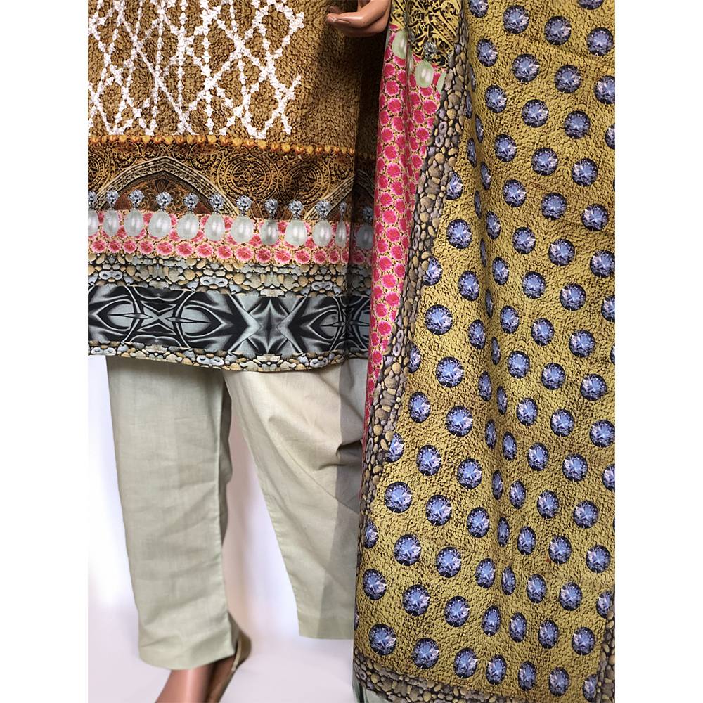 Olive Gold Lawn 3 Piece Suit with Tilla Thread Work CD-010