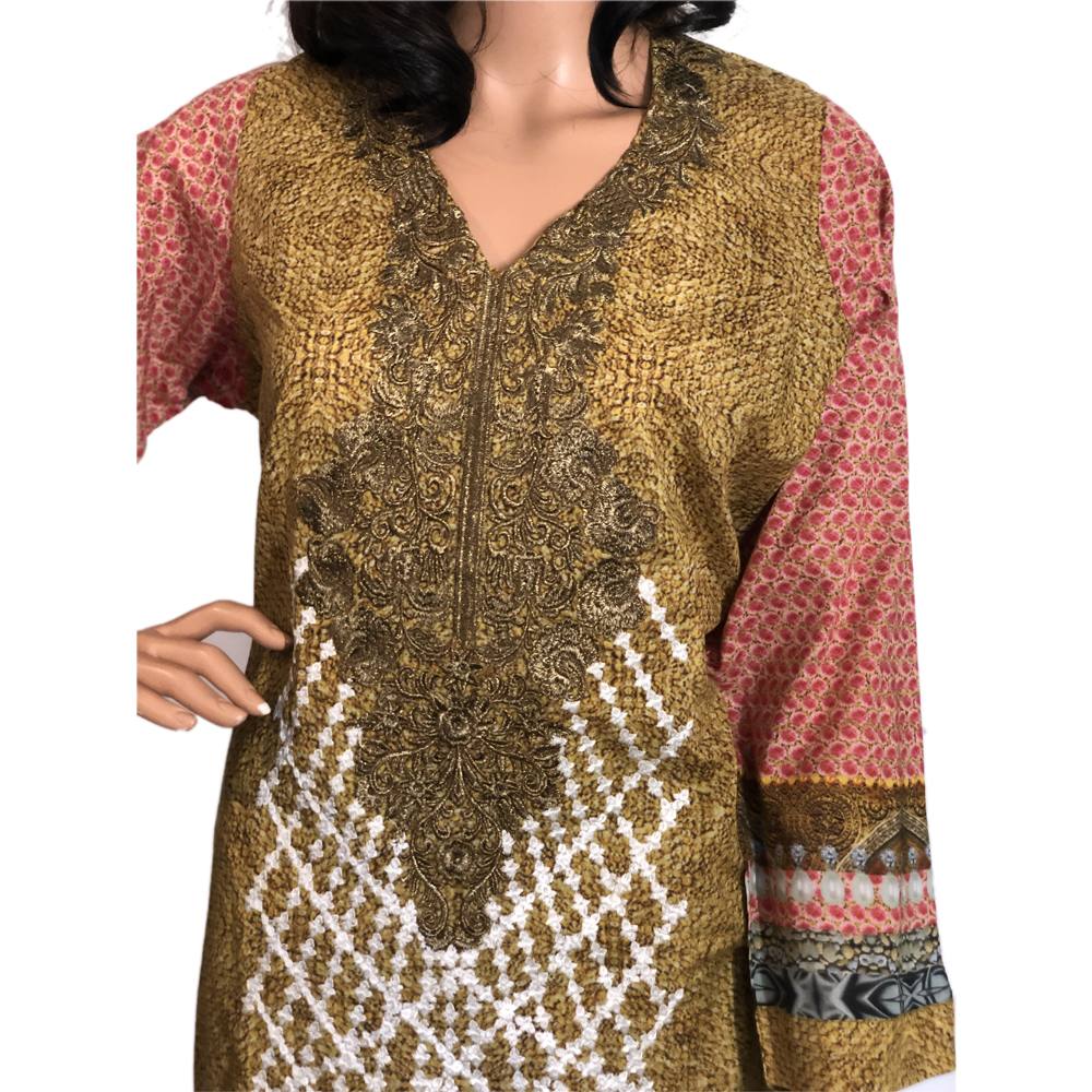 Olive Gold Lawn 3 Piece Suit with Tilla Thread Work CD-010