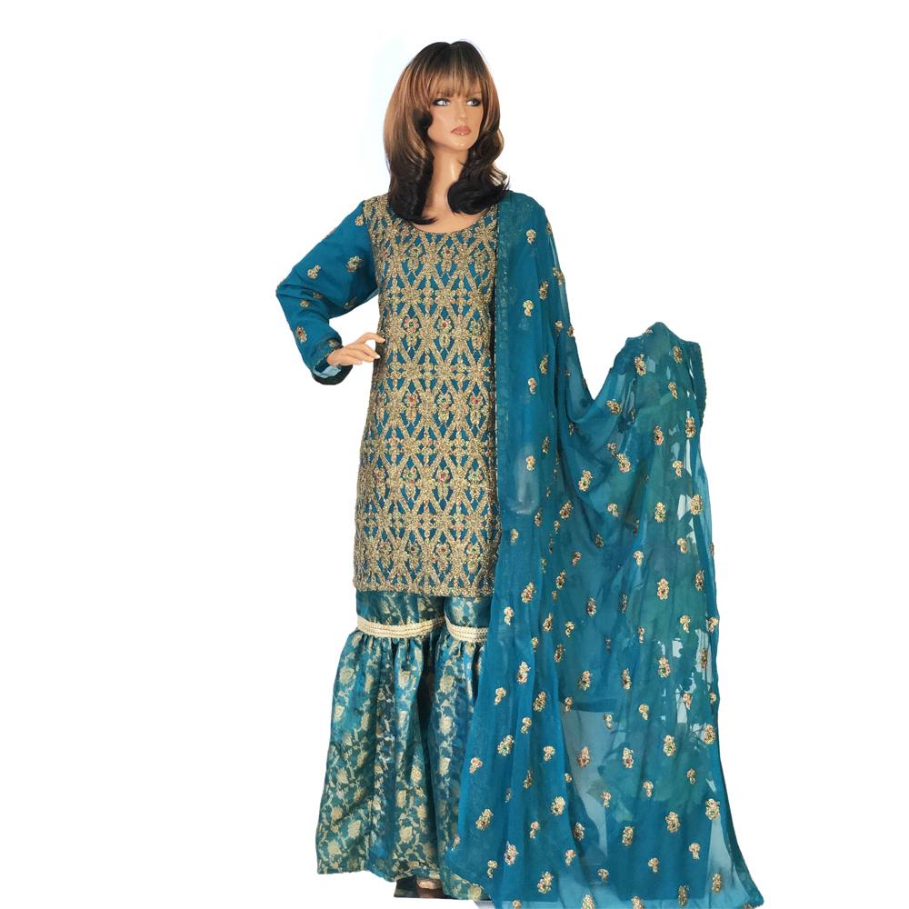 Black Fancy Chiffon Gharara Suit with Banarsi Jamawar, Gharara-002