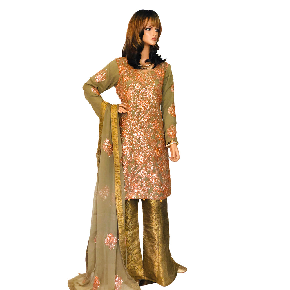 Gotta Hand Work Chiffon Palazzo Party Suit with Jamawar Piping KF-7007