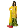 Yellow and Green Gotta Hand Work Chiffon Palazzo Suit with Jamawar Piping KF-2002