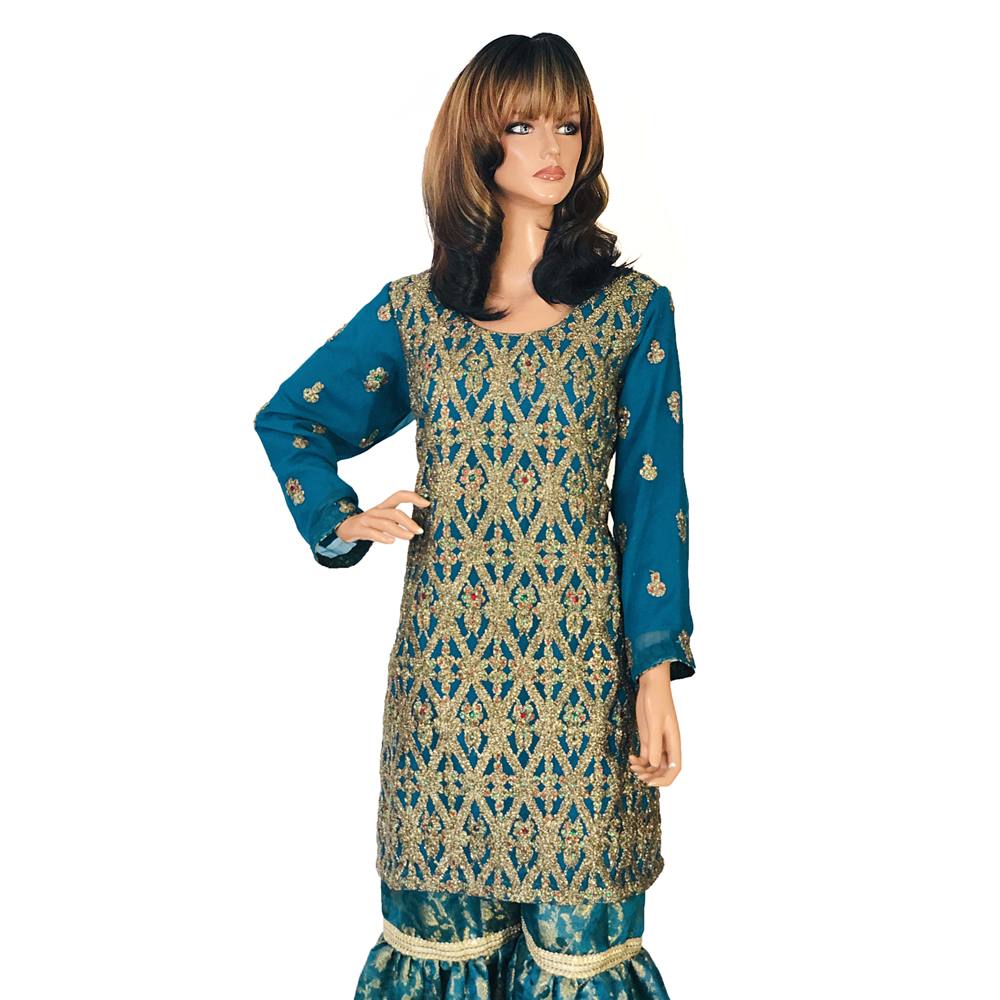 Black Fancy Chiffon Gharara Suit with Banarsi Jamawar, Gharara-002