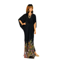 Black Georgette Kaftan with Floral Printed Border, Kaftan-011