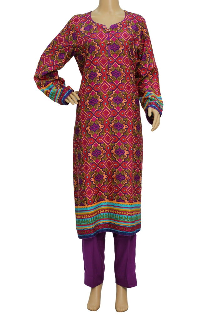 Deep Purple Printed Linen 3 Piece Suit, 3 pcs 005