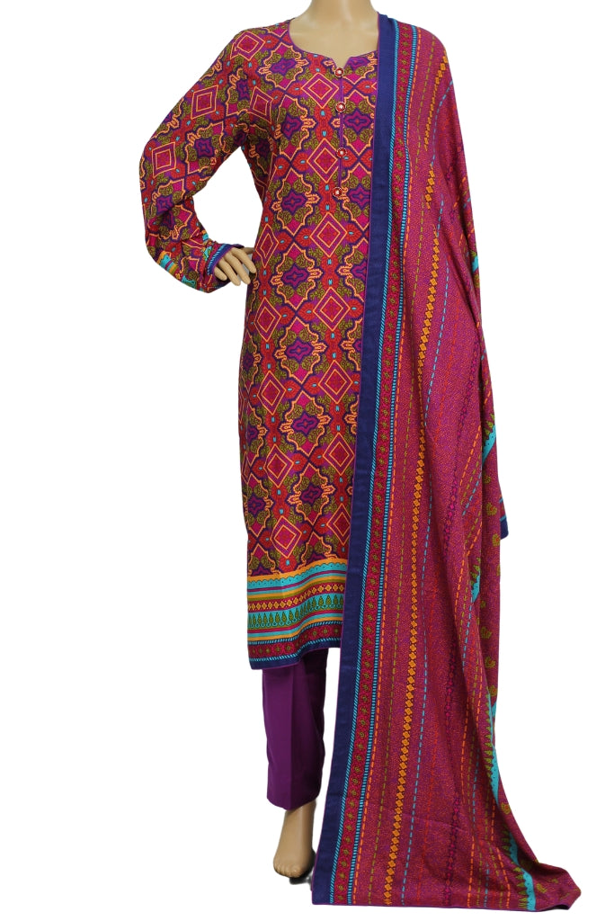 Deep Purple Printed Linen 3 Piece Suit, 3 pcs 005