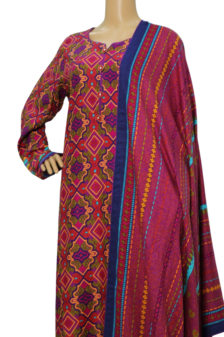 Deep Purple Printed Linen 3 Piece Suit, 3 pcs 005