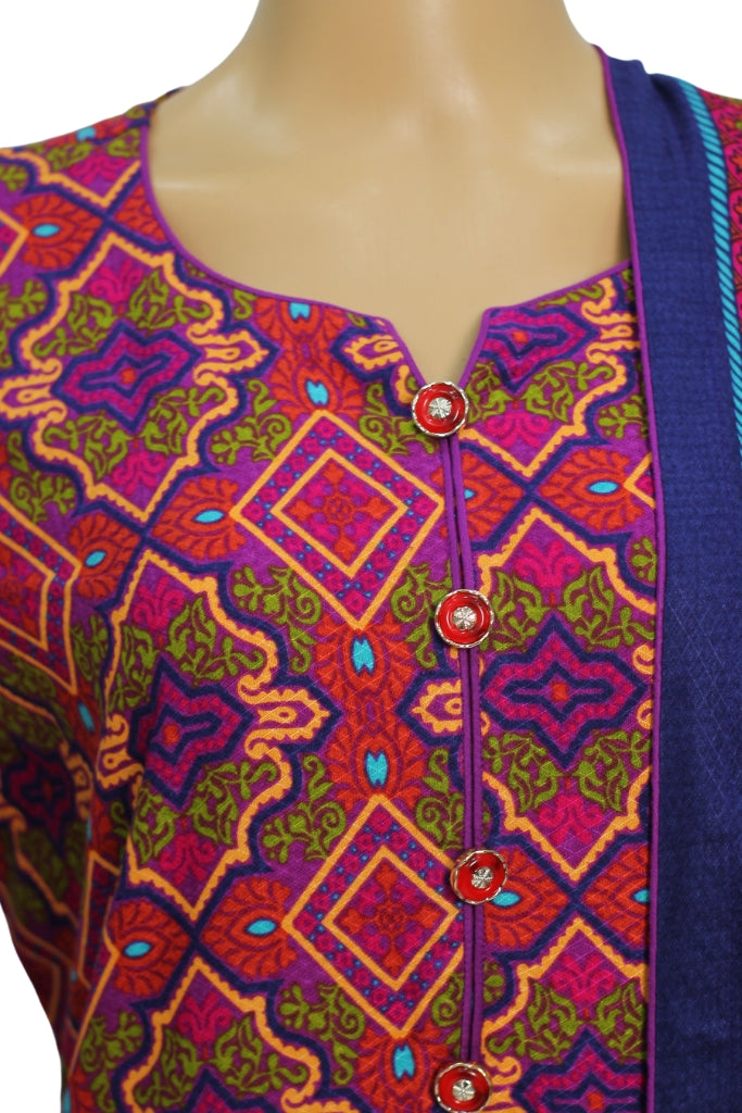 Deep Purple Printed Linen 3 Piece Suit, 3 pcs 005