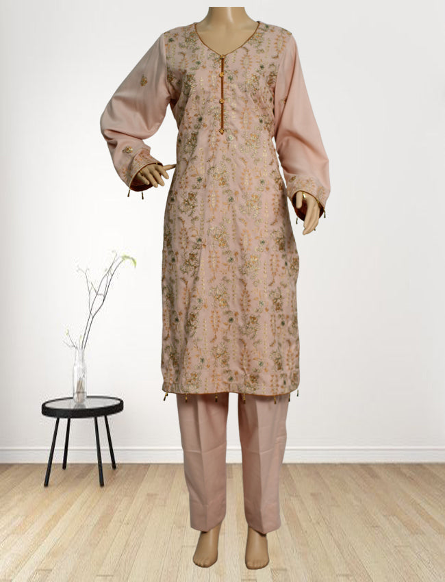 3 Piece Cotton Kameez Trouser Light Peach