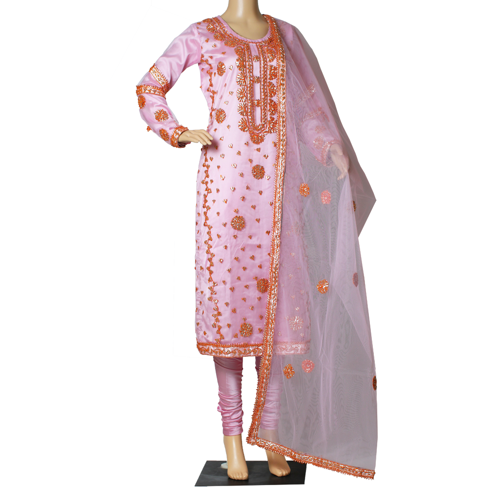 Gotta Hand Work with Churidar Pajama Pink