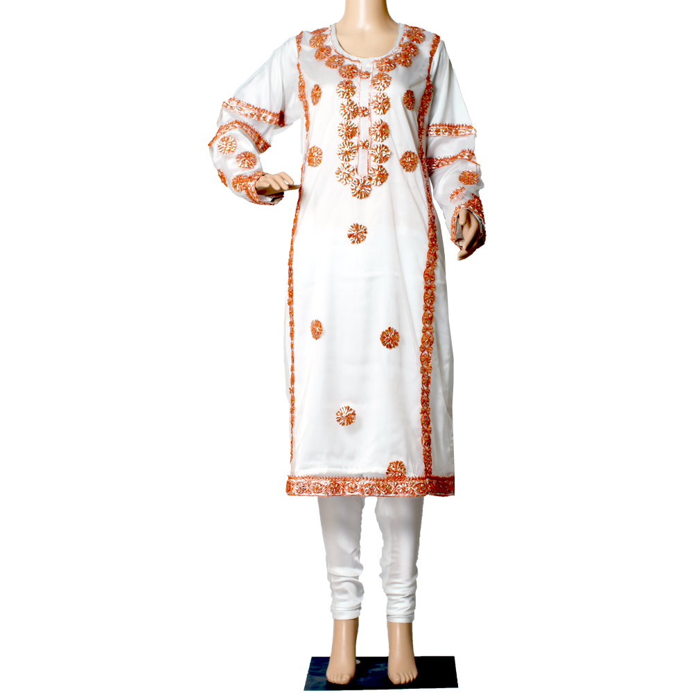 Gotta Hand Work with Churidar Pajama White
